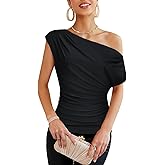 GRACE KARIN One Shoulder Summer Tops for Women Ruched Batwing Asymmetrical Tops Dressy Casual Party Shirts