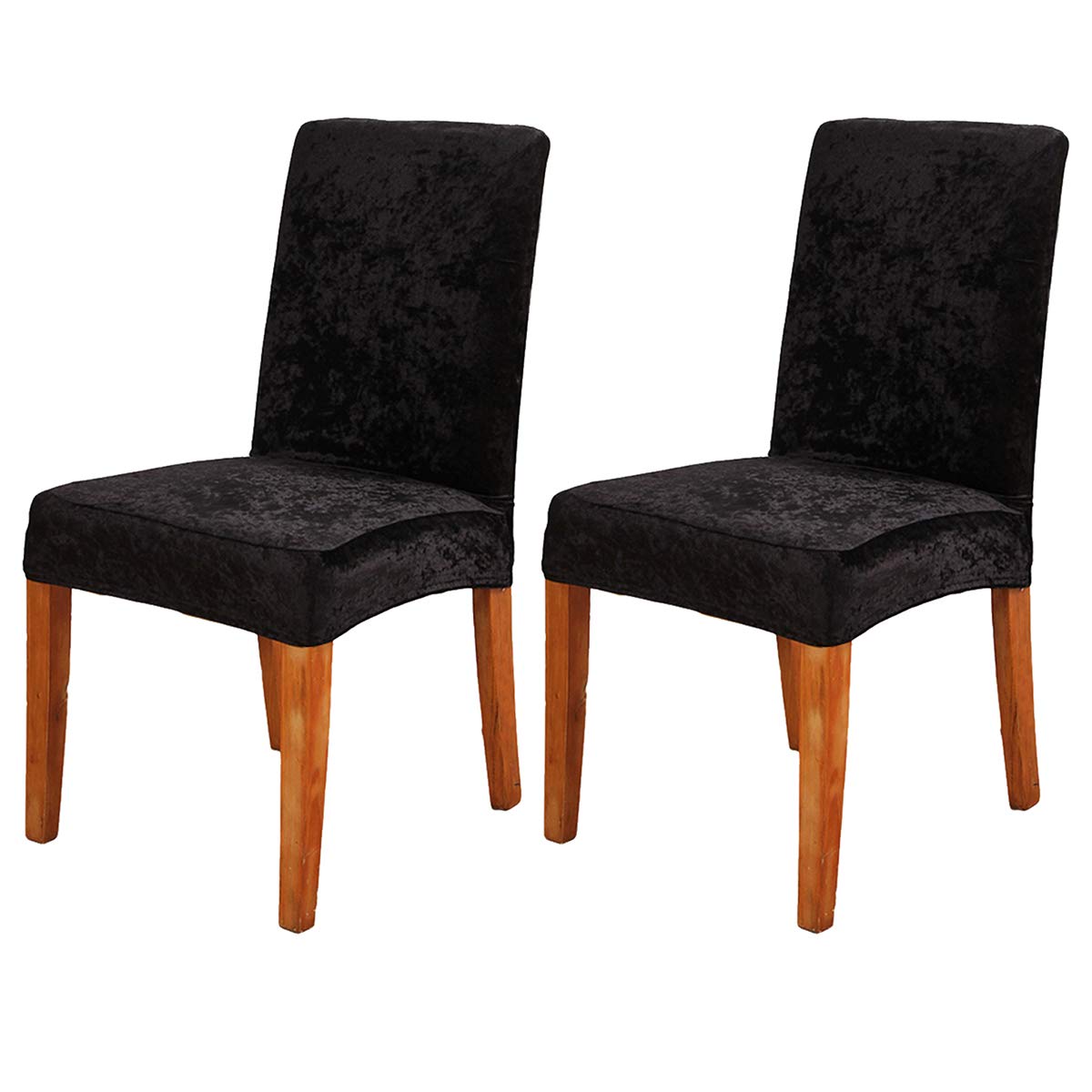 ele ELEOPTION Crushed Velvet Chair Covers Elastic Chair Covers Removable Velvet Chair Protector for Hotel, Office, Wedding Banquet, Living Room, Dining Room (Black, 2 pack)