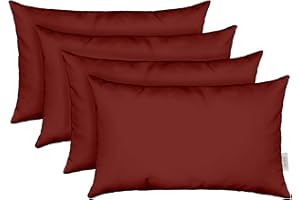 RSH DECOR: Sunbrella Lumbar Throw Pillows Set of 4 | 20" x 12" | Water and Fade-Resistant Performance Fabric | Outdoor Pillow Covers with Down-Alternative Inserts | Canvas Burgundy