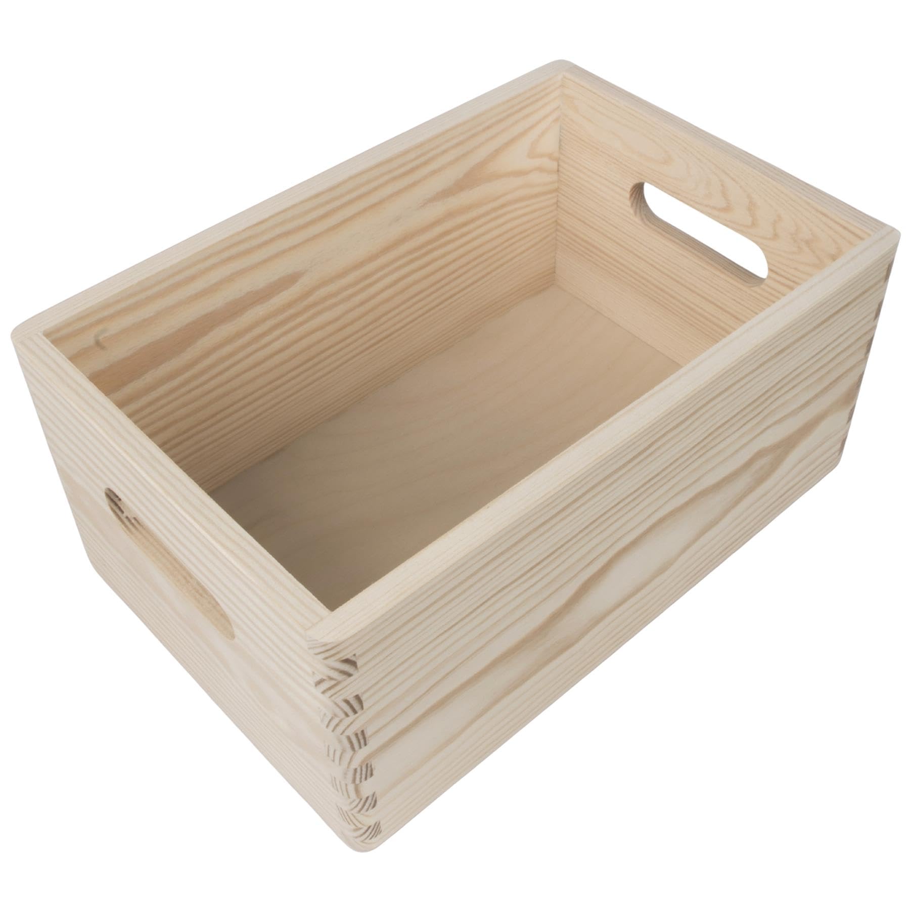 WooDeeDoo Wooden Storage Chest with Cut-Out Handles – 30 x 20 x 13 cm – Unpainted Pine Container for Crafts Decoupage Hamper Tray Christmas Eve Gift Holder Rustic Home Organiser