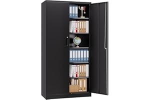 LISSIMO Metal Garage Storage Cabinet,Tall Black Cabinet with Doors and Adjustbale Shelves,Lockable Tool Cabinet for Garage,Basement,Home Office