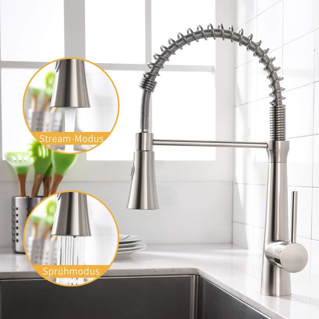 Aimadi Led Wasserhahn Kuche Mischbatterien Kuchenarmatur Mit Brause Ausziehbar Spultischarmatur Spiralfederarmatur Kuchenspule Armatur Schwarz