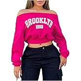 Floerns Women's Y2k Long Sleeve Sweatshirts Letter Graphic Off Shoulder Oversized Crop Tops
