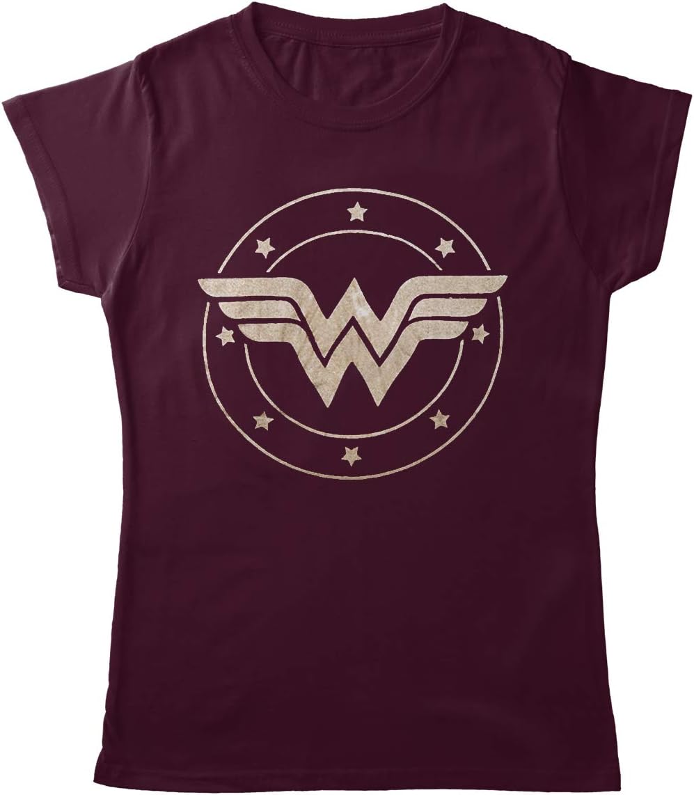 Planet Superheroes Wonder Woman Womens T-Shirt - Basic Logo (Burgundy)
