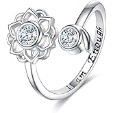 HUKKUN Semicolon Ring Sterling Silver Encouragement I am Enough Lotus Flower Adjustable Wrap Ring Semi Colonel Jewelry Women