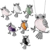 PH PandaHall 6pcs Owl Crystal Stone Pendants Owl Charms for Crafts, Antique Silver Tibetan Alloy Owl Pendants Natural Stone Pendants Lucky Owl Gift for Necklace Jewelry Making, 46.5x35.5mm