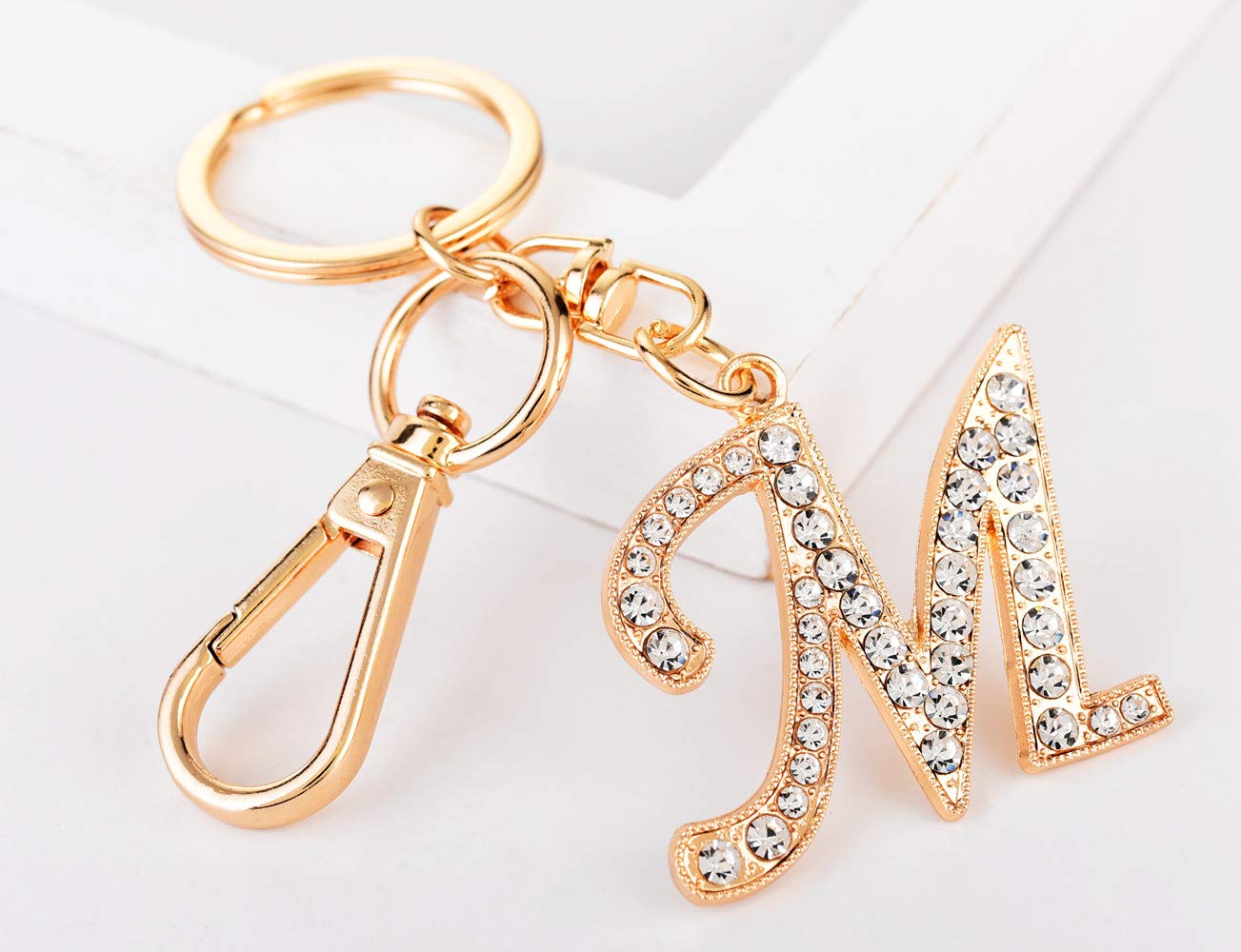 Keychain for Women AlphaAcc Purse Charms for Handbags Crystal Alphabet Initial Letter Pendant with Key Ring,Letter M