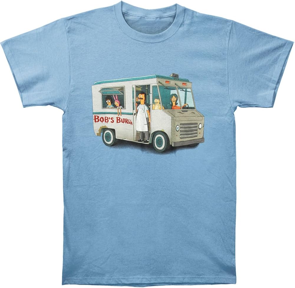 Bobs Burgers Mens Burger Truck TShirt, Medium, Heather Lt Blue