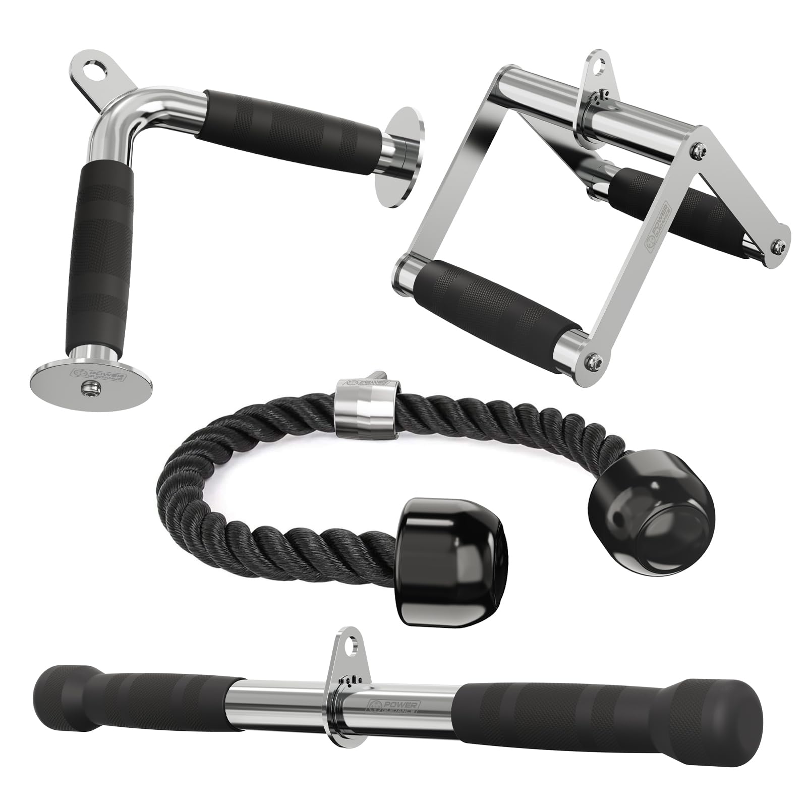 Photo 1 of POWER GUIDANCE Cable Machine Attachment, LAT Pulldown Attachments, Cable Attachments for Gym, Home Gym Accessories (1.0 V Handle + Rotating Bar + V-Shaped Bar+Triceps Rope)