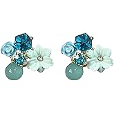Peasimy Vintage Crystal Bead Flower Earrings Boho Floral Stud Earrings for Women Party Jewelry