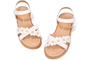 PANDANINJIA Elva Girls Sandals Open Toe Cute Flats Dress Sandals Cross Strappy Summer Shoes Toddler/Little Kid/Big Kid