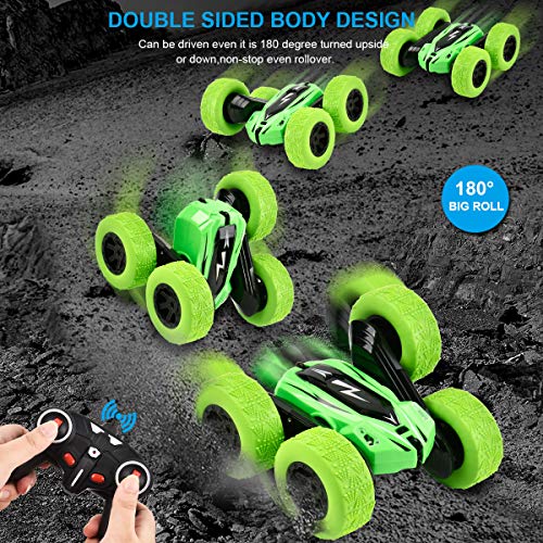 SB Toys RC Stunt Car RC Car Remote Control Car, 360 Degree Flips Double Sided Rotating Race Car, Remote Controlled Car for Kids, 4WD Monster Truck Tumbling Crawler Vehicle, Best Gift for Kids Green - Thumbnail 3