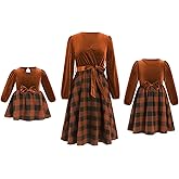 Mommy and Me Christmas Dress Long Puff Sleeve Velvet Buffalo Plaid Dress Fall Winter Xmas Holiday Party Matching Outfits