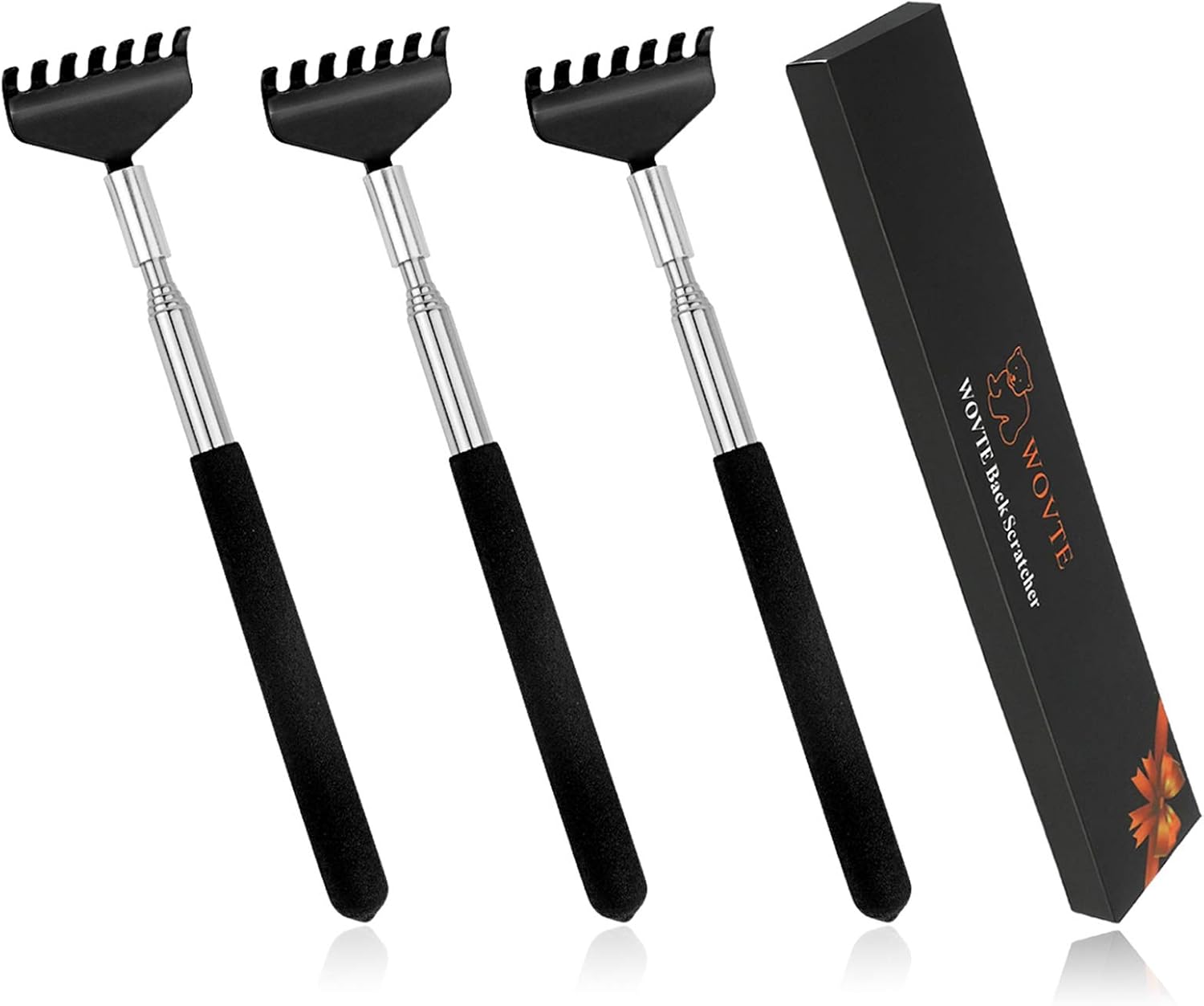 Back Scratcher, WOVTE 3 Pack Black Portable Extendable Stainless Steel Telescoping Back Massager