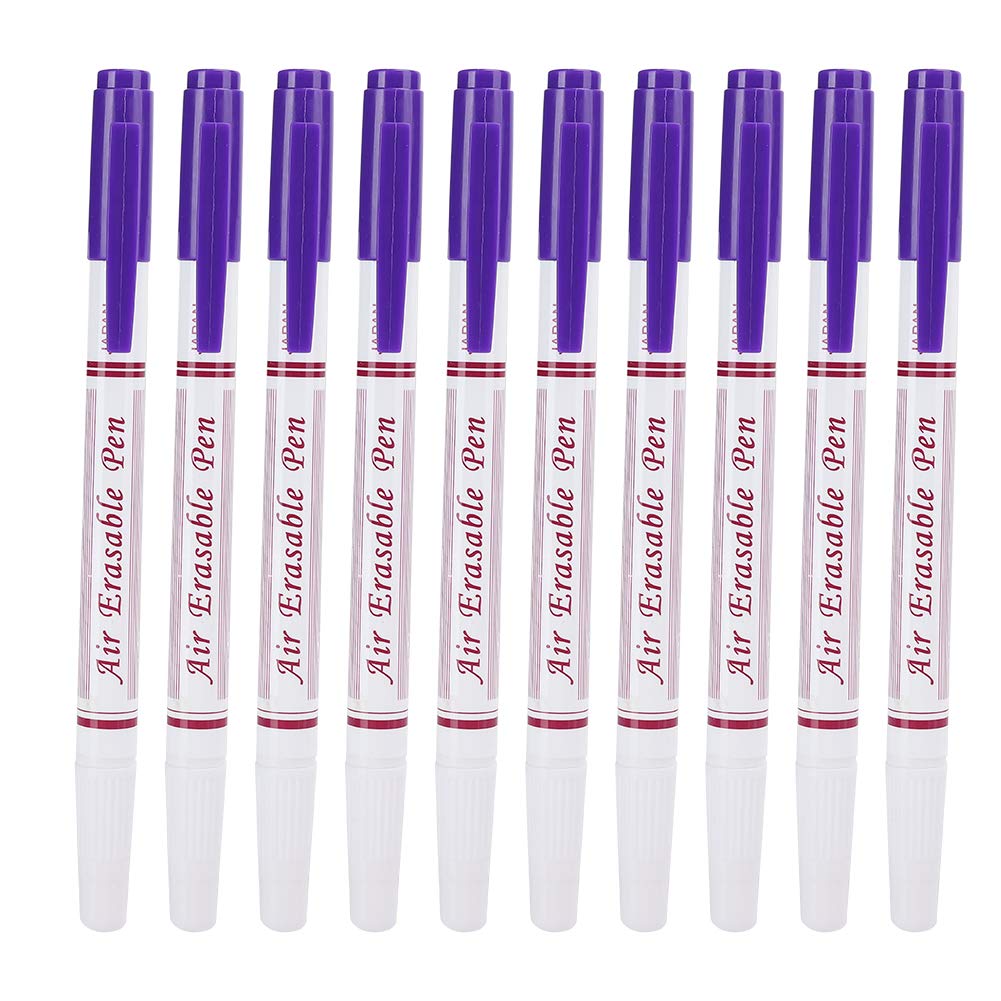 Disappearing Fabric Marker Pens, 10-Pack Double Head Purple, Air Erasable Ink for Sewing