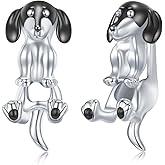 Dachshund Studs Earrings 925 Sterling Silver Dog Head Studs Dangle Earrings Birthday Christmas Jewelry Gift for Women