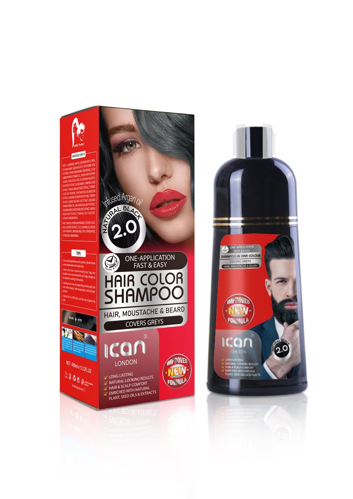 Hair Color Shampoo Natural Black 2.0 100% Gray Coverage 400ml