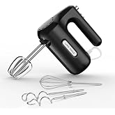 5-Speed Small Hand Mixer Electric, 300W Compact Portable, Black | Handheld Kitchen Mixer Egg Beater with 5 Attachments &amp; Storage Bag, Cake Supplies for Bread Dough Baking, Lightweight