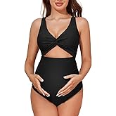 Summer Mae Maternity Cutout One Piece Swimsuit Twist Front Criss-Cross Bathing Suit High Waisted Pregnancy Swimwear