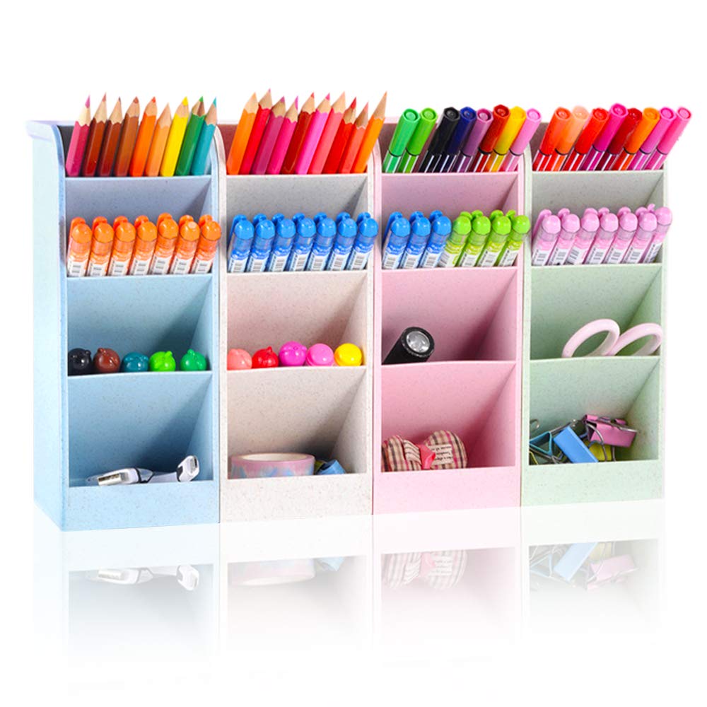 SITAKE Pen Holder Organiser, 4 Colors Pencil Pot Organiser and Storage, Big Desk Organiser and Accessories, Cute Stationary for Student, Teacher, Officer and School Supplier (4 Colours Big)