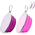 SLSON Dog Bowls Pet Collapsible Bowl with Cover Lids,2 Pack Dog Travel Bowls Portable Foldable Cat Water Dish Bowl for Pets Walking Parking Camping (Pink and Purple, Large)