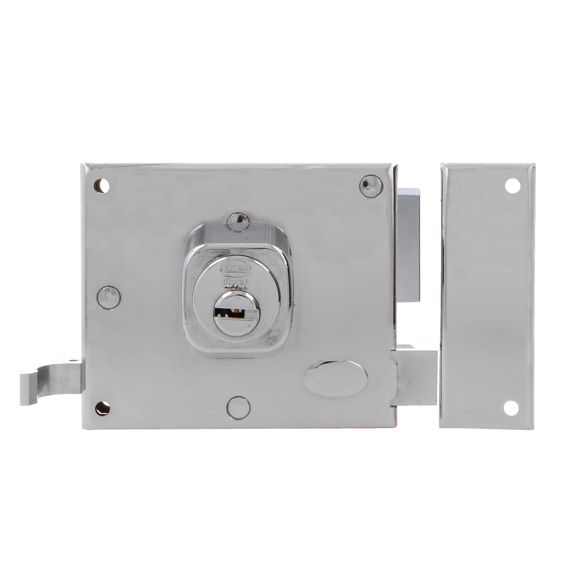 amig Amig 72 88 x 85 mm Round Cylinder Chrome Plated Steel Polished Silver Door Lock with Latch and Handle for Wooden Doors