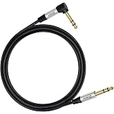 DTECH 5ft Electric Guitar Cable TRS 1/4 Instrument Cord Aux Right Angle Balanced Stereo Jack Quarter Inch 6.35mm for DJ Speaker Amplifier Bass Studio Audio Monitor Mixer
