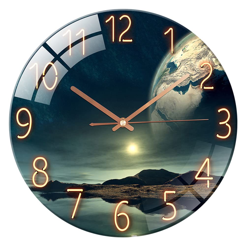 ALEENFOON Glass Wall Clock 12 Inch Silent Non Ticking Round Wall Clocks for Living Room Bedroom Hallway Office(Sea Wonders)