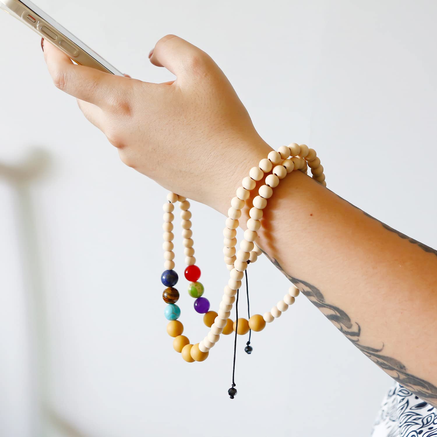 Wooden Beads Silicone Beads Natural Stone Universal Mobile Phone Chain Mobile Phone Lanyard Mobile Phone Pendant Mobile Phone Wrist Strap Beads Chain Phone Case for All Mobile Phone Cases, Khaki