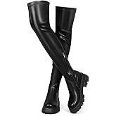 CouieCuies Black Thigh High Boots For Women Platform Over The Knee High Boots Lug Sole Comfortable Stretch Boots 6-11