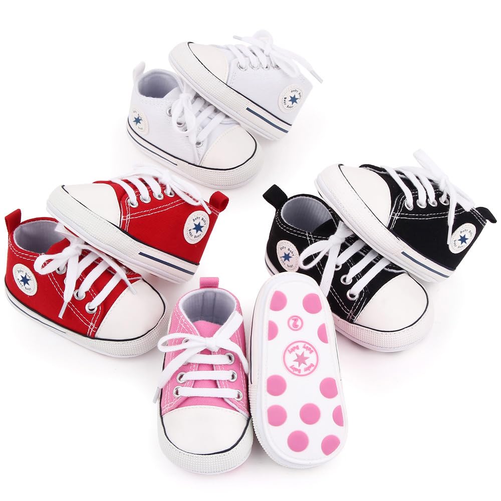 KKIIDDSS Unisex Baby Girls Boys Canvas High-top Shoes, Newborn Infant Anti-Slip Soft Sole Frist Walking Breathable Sneakers
