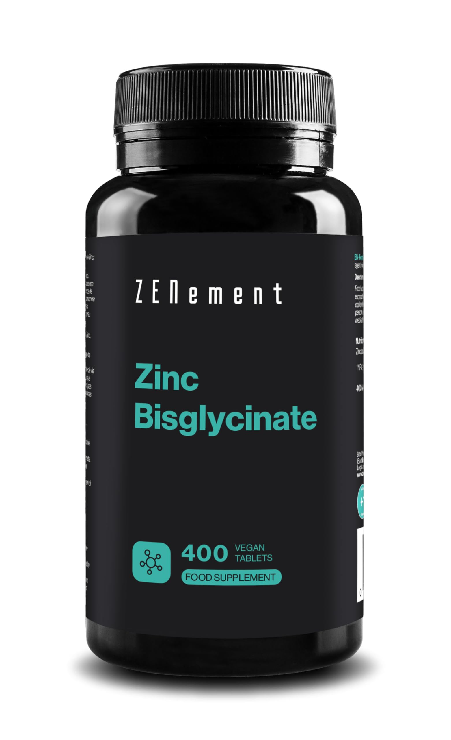 Zinc Bisglycinate, 400 Vegan Tablets | Antioxidant, Supports the Immune System, Skin, Hair and Eyesight | Vegan | Zenement