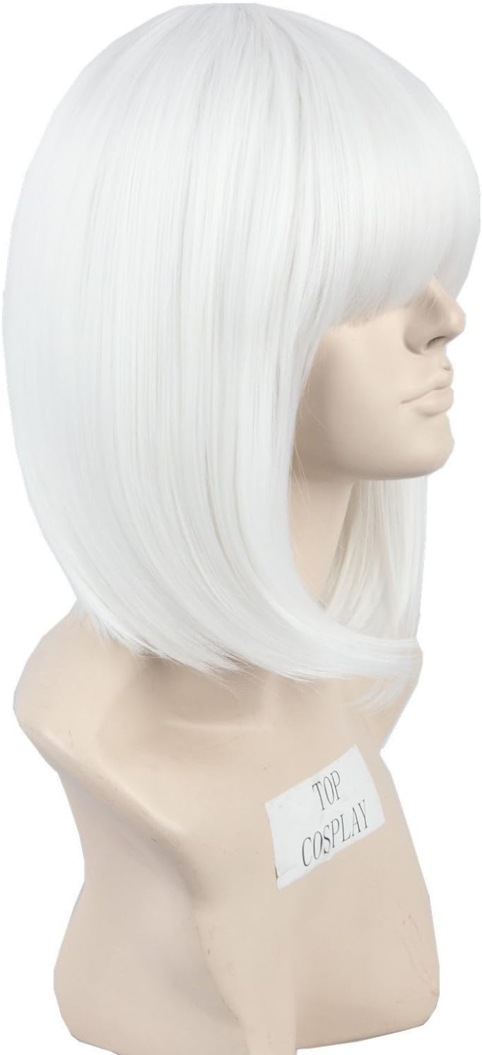 Women Hair Wigs Short White Straight Cosplay Costumes Wig Blunt Cut Bob Wig