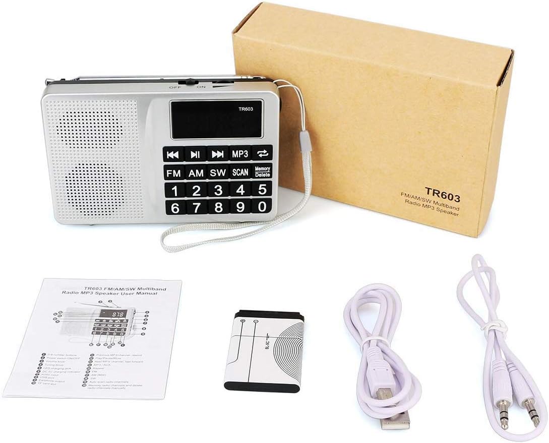 TIVDIO TR603 Portable AM FM Radio, Shortwave Transistor Radio, Rechargeable Mini MP3 Player Support TF, USB, AUX Input Ideal Gift for Senior (Silver) : Camera & Photo