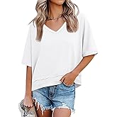 Cicy Bell Womens Summer V Neck T Shirts Casual Short Sleeve Flowy Tops Cute Loose Fit Basic Tees