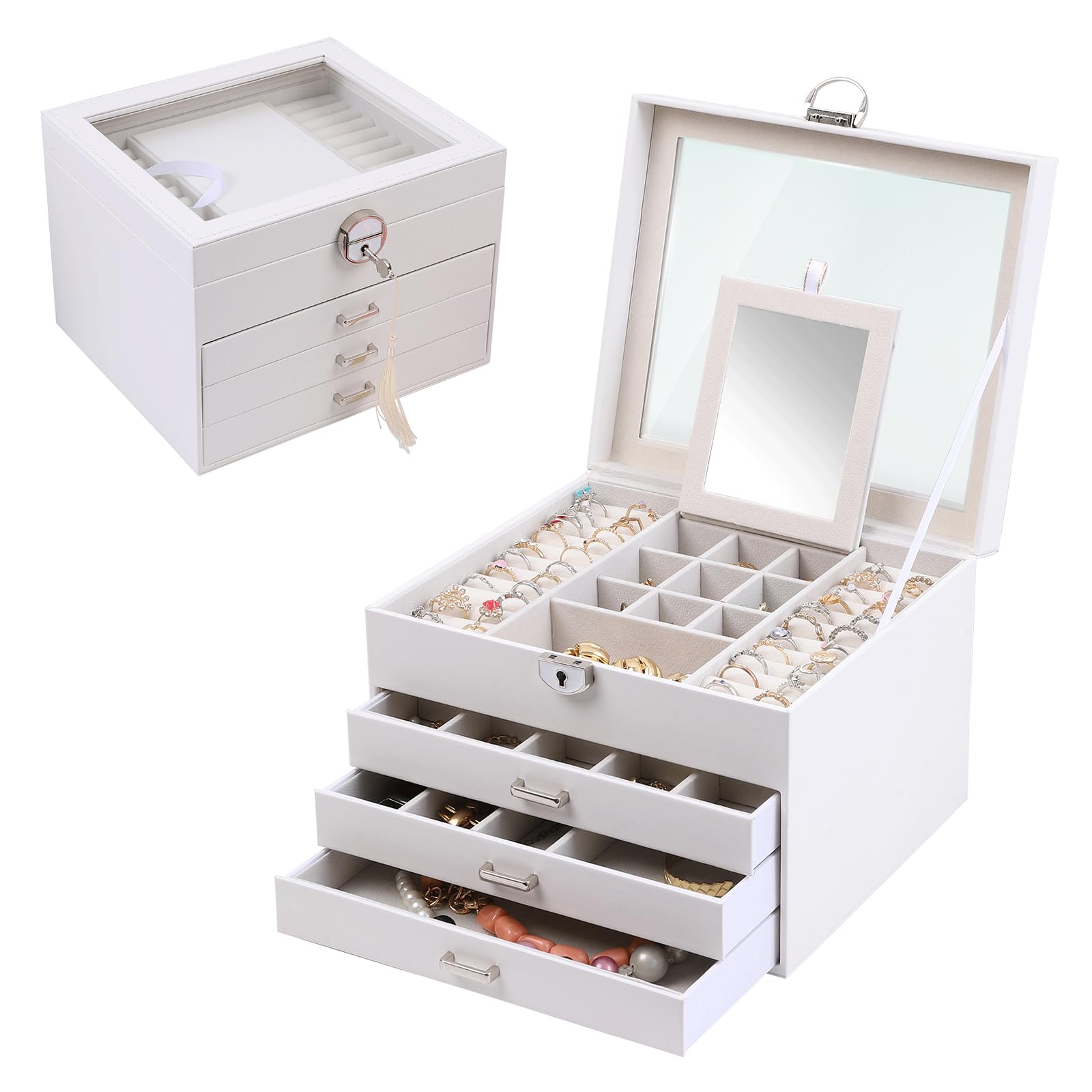 ASINGYER Jewelry Box with Glass Lids,4 Layer Clear Top Jewelry Boxes