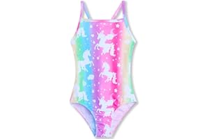 Nokecina Girls Swimsuits One-Piece Bathing Suits Multicolor Kids Sport Summer Beach Swimwear for 2-10 Years Old