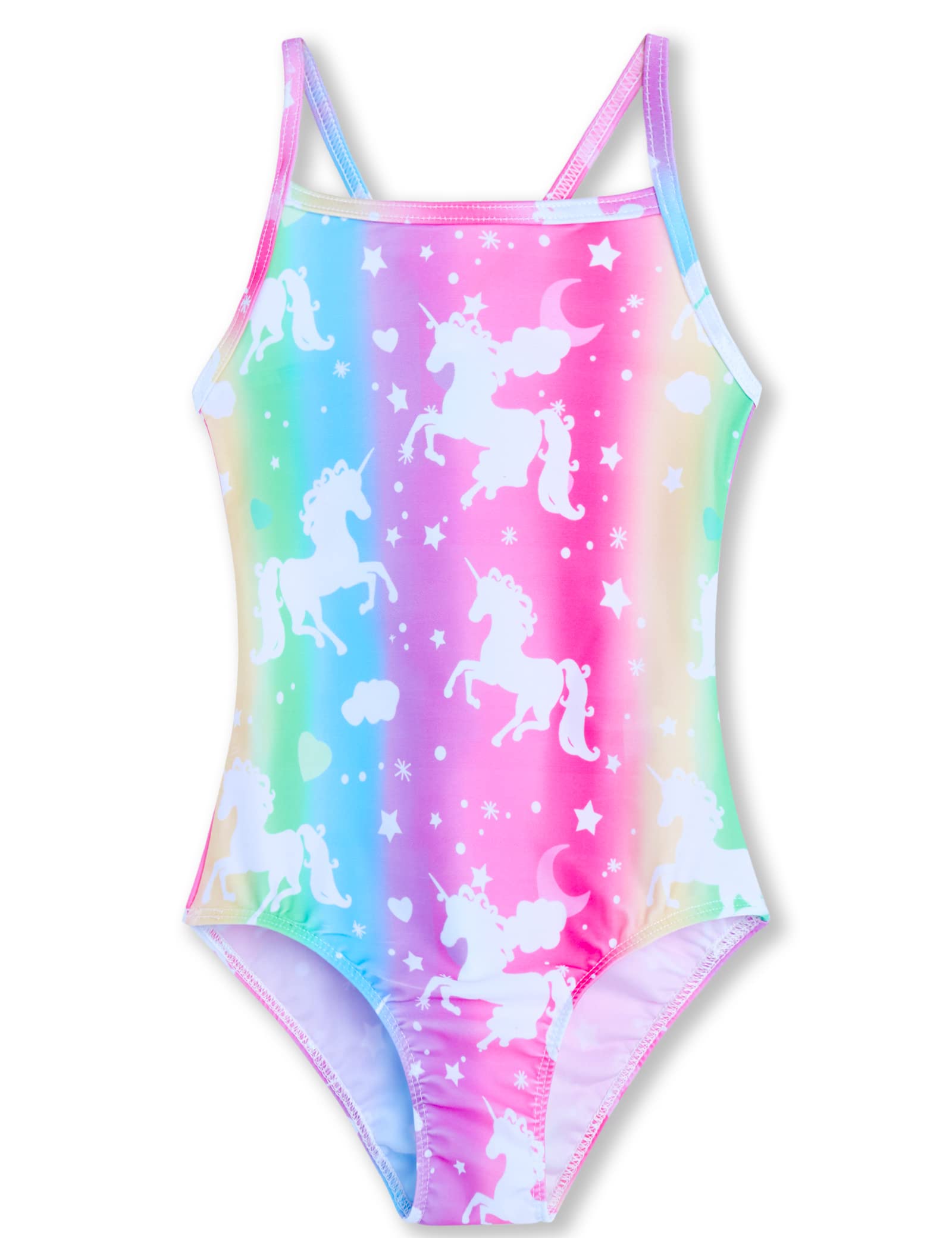Photo 1 of Girls One Piece Swimsuit Multicolor Unicorn Printed Swimming Suits Size 6-7 Years Old Fitted Classic Swimwear for Little Kids