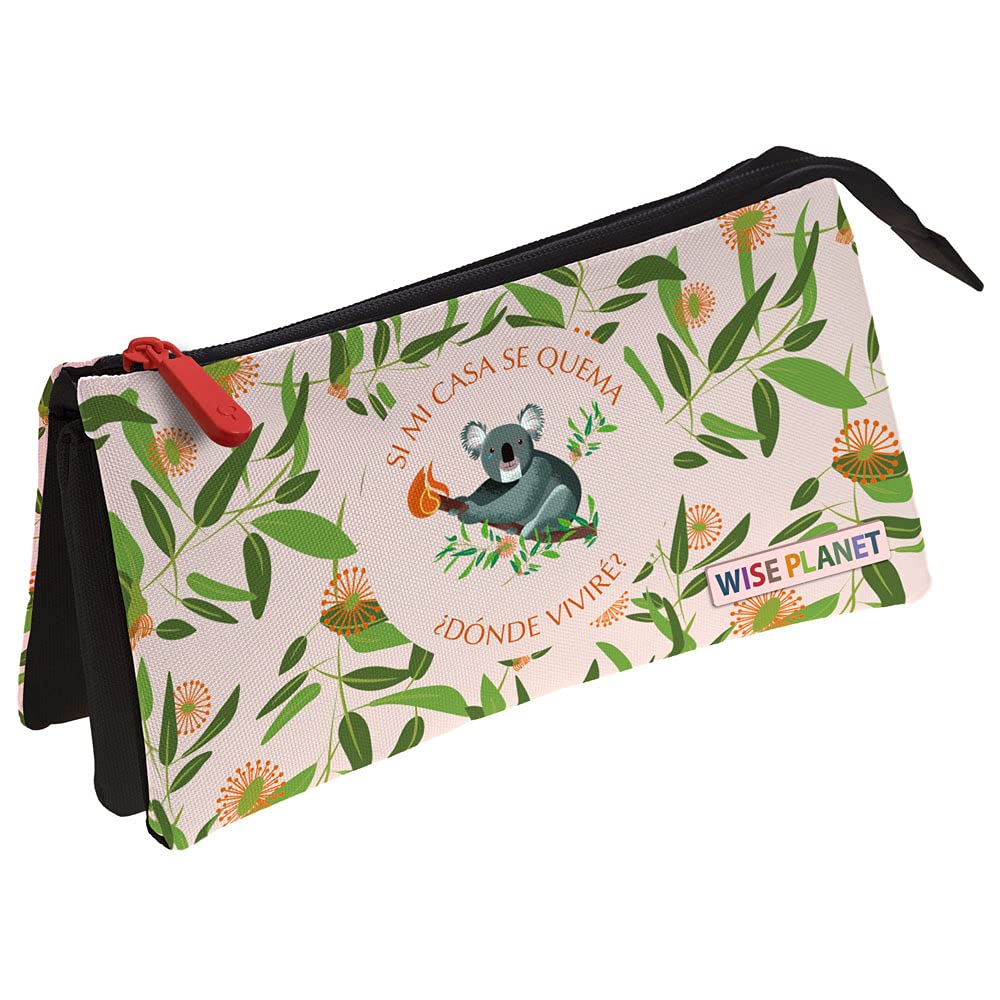 Grafoplás 37540694 Triple School Pencil Case, Wise Planet Collection, Koala, Size: 23.5 x 12 x 14 cm
