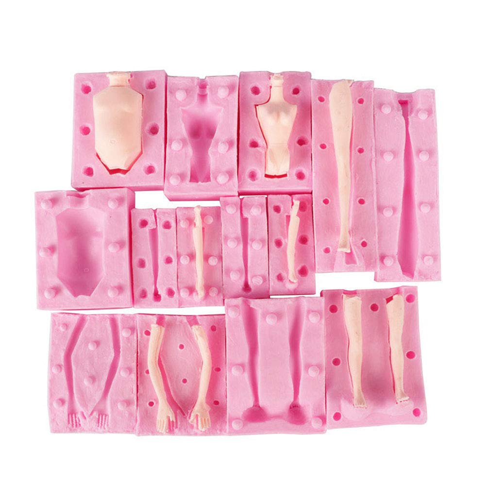 XLZSP 7 Packs Dolls Body Leg Arm Model Man Lady Girl Child Body Silicone Fondant Molds Aromatherapy Plaster Clay Mold Chocolate Biscuit Sugar Craft Mould DIY Cake Decorating Supplies Baking Tools
