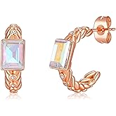 Elegant Rectangular Crystal Chunky Hoops Earrings for Women 14K Gold Plated Hypoallergenic Jewelry