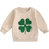 Lesimsam Toddler Baby Boy Girl St Patricks Day Outfit Four Leaf Clover Embroidery Crewneck Sweatshirt Long Sleeve Shirts Tops