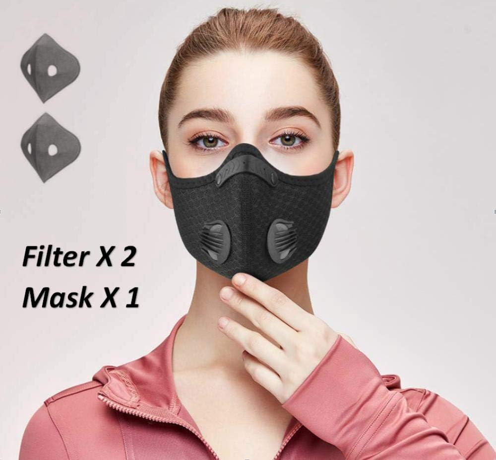 Homthing Anti Pollution Mask with Replaceable Filter for Woodworking Mowing Grinding Running Cycling Outdoor Activities-1 mask+2 filters