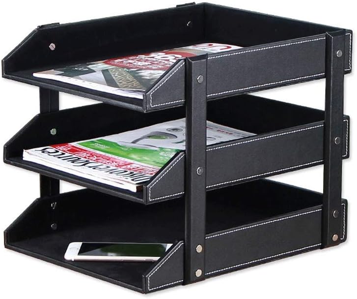 Books Binder Leather Bookshelf File Rack Office Desk Twostory