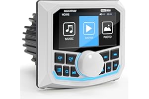 VOXXBASS Bluetooth Marine Gauge Stereo Receiver - Weatherproof Multimedia MP5 Player for Boat - 3 Inch LCD Display Backup Camera Input USB AUX 4 Zones Subwoofer Pre-Amp AM FM Radio for ATVs UTVs SXS