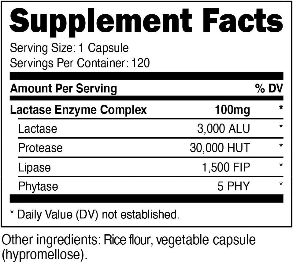 Nutricost Lactase Enzyme Complex 3,000 FCC ALU, 120 Veggie Capsules - Non-GMO, Gluten Free, 120 Servings: Health & Personal Care