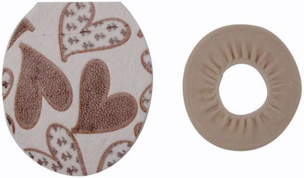 91LoveSoft Coral Fleece Two-piece Toilet Pad Seat Cover Warm Washable Twin Set Convenient Closestool Cloth - Beige