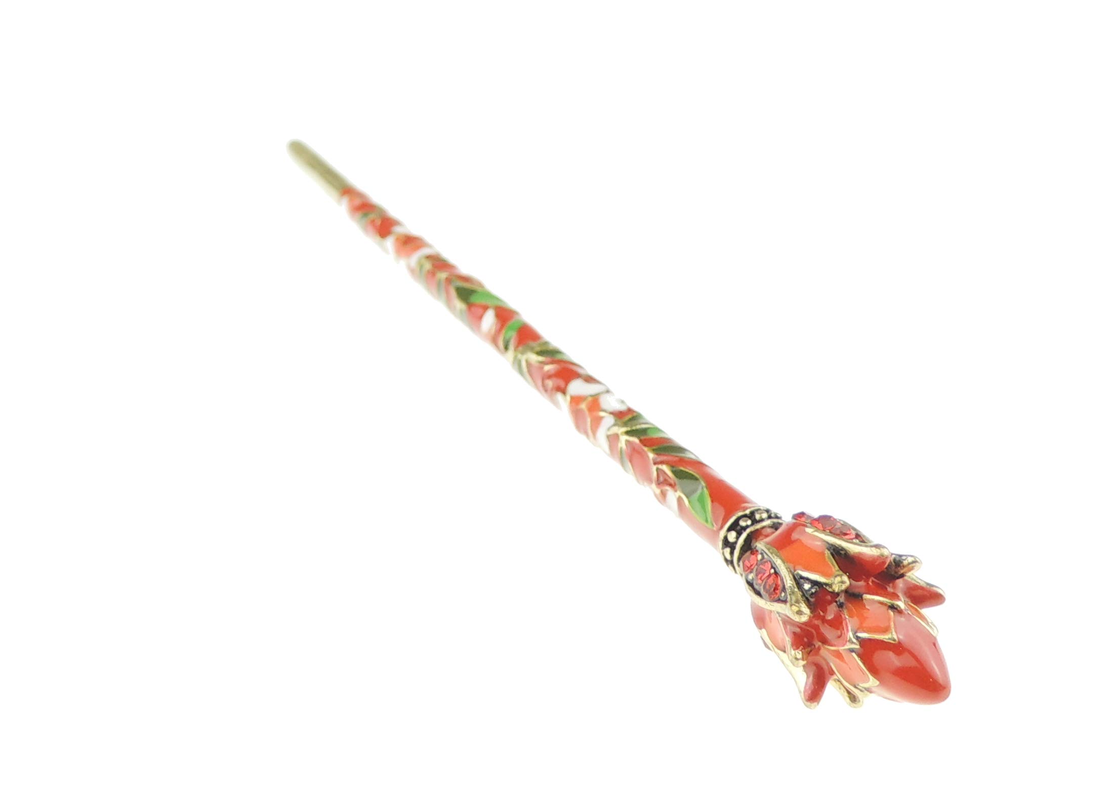 Womens Retro Bridal Wedding Party Bridesmaid Christmas Gift Banana Styling Hair Accessories Pins Bun Holder Chignon Brooch Hairpin Slide Jewelry Updo Chopsticks Stick Enamel Floral (Flower Red)