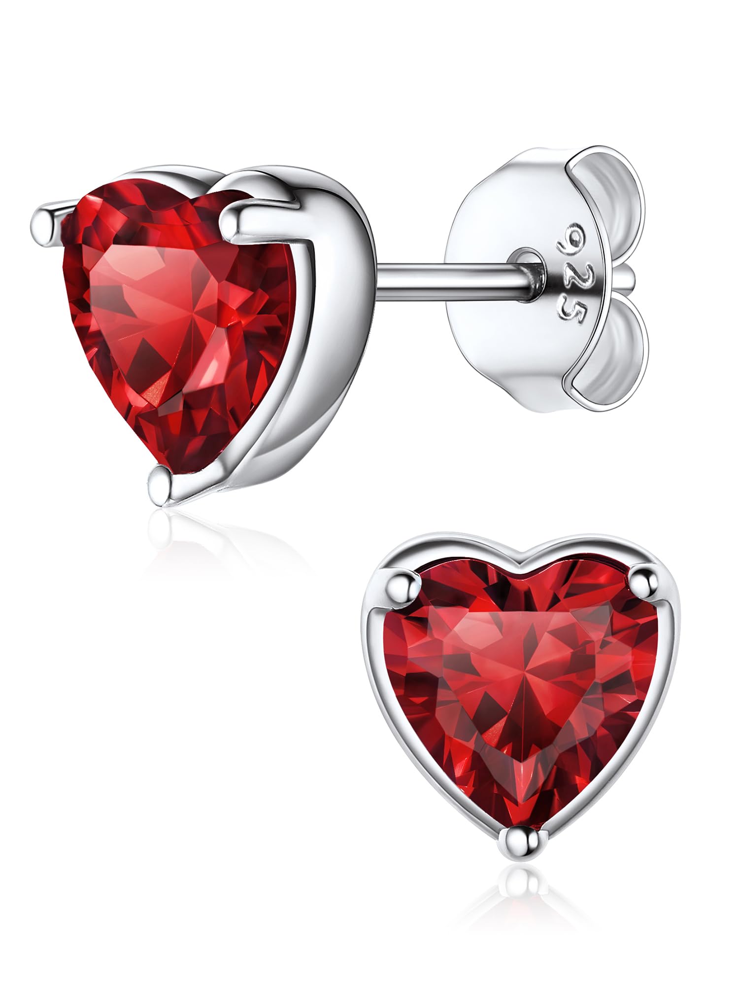 ChicSilver 925 Sterling Silver Heart Birthstone Earrings For Women January Birthday Simulated Garnet Gemstone Jewelry — image 1