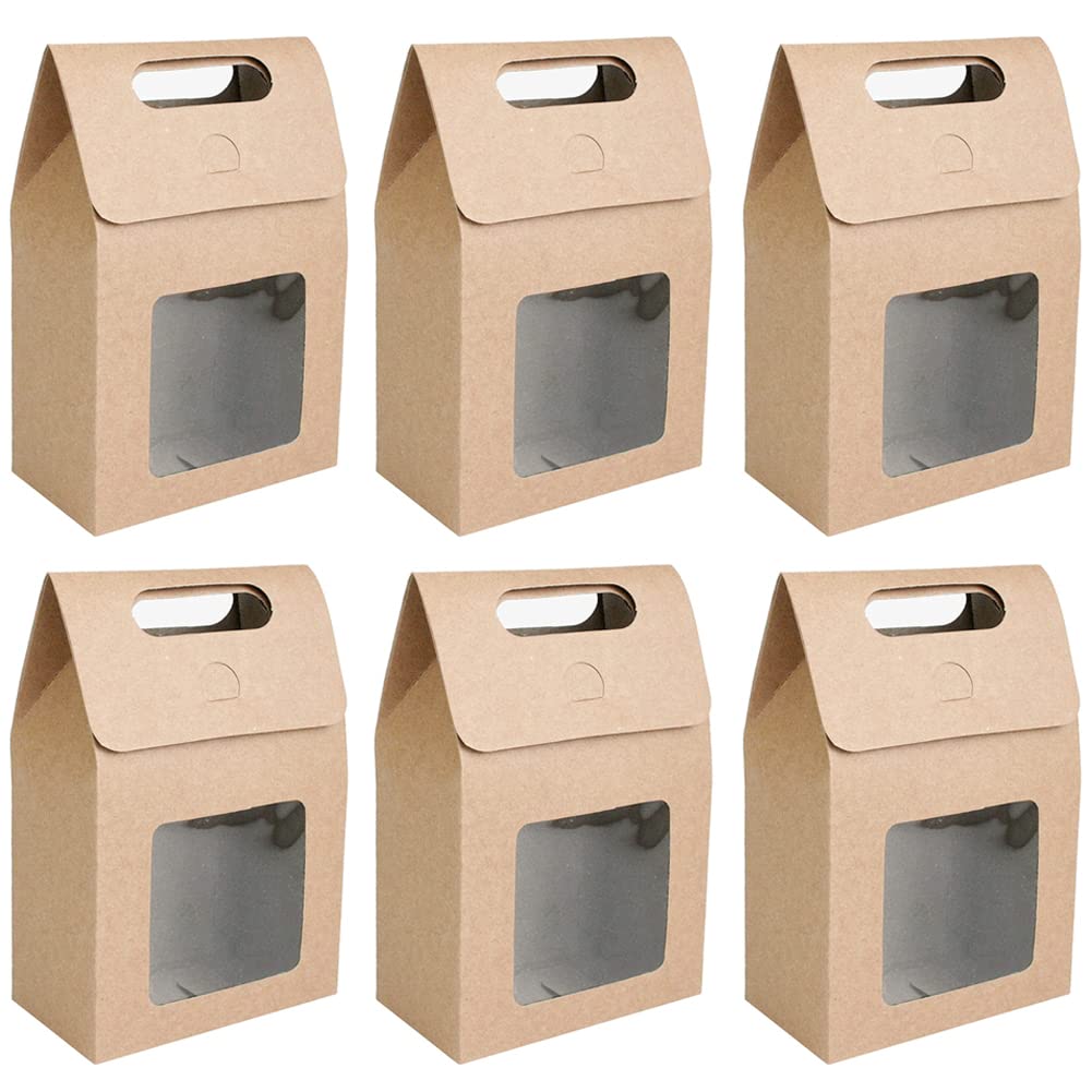 Pack of 25 Brown Paper Bags, Gift Bags with Window, Paper Gift Bags, Paper Bags with Handles, Gift Bags with Handles, for Packaging Sweets, Biscuits, Snacks (Brown)